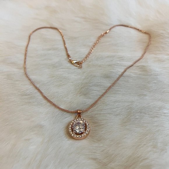 STunning Rose Gold Tone Round Crystal Rhinestone Pendant  18" Necklace 12450 - Picture 4 of 7
